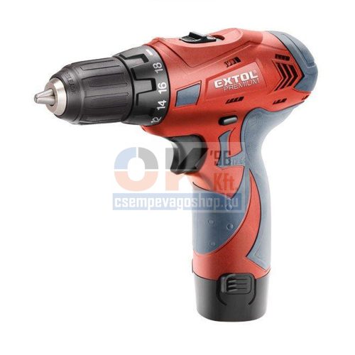 Extol akkus fúrócsavarozó, 12V, Li-ion, 2db akku, 1db töltő, 1300 mAh, 21Nm    (e8891151)